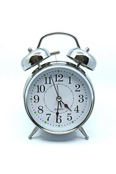 Canderel Beyaz Klasik Pilli Masa Saati Alarm Nostalji Dekoratif Çalar Saat 17 cm