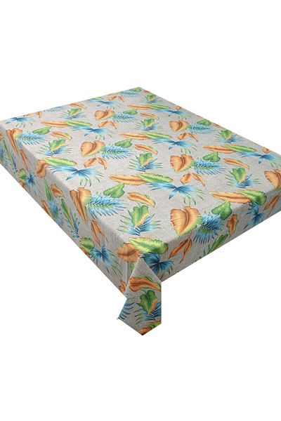 Ekselans Home Orange Leafy Jute Straw Look Care Free Stain Resistant Living Room - Kitchen Table Cloth