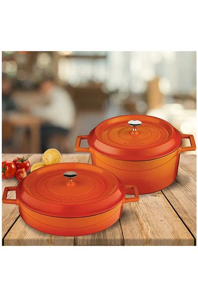 Lava 28cm Round 28cm Shallow 2-Piece Cast Iron Pot Set Orange