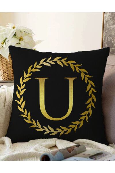 Realhomes Μαξιλαροθήκη διπλής όψης Μαύρο φόντο με χρυσό φύλλο γράμμα U Ειδικού σχεδιασμού Raschel πλεκτή μαξιλαροθήκη