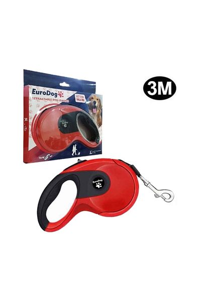 Eurodog مقود أوتوماتيكي للكلاب من Euro Dog ذو ملمس ناعم أحمر/أسود بطول 3 أمتار