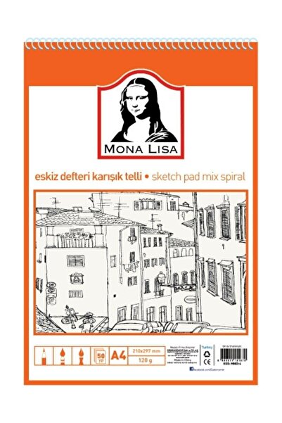 Genel Markalar Mona Lisa Eskiz Defteri Karışık Telli A4 120 Gr 50 Yaprak