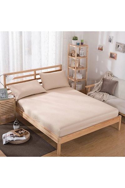 mer-tim ezberbozan ev tekstili Mer-tim Cotton Ranforce Double Size Elastic Sheet Set with Milk Coffee 140x190