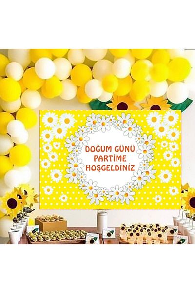 Parti Furyası Daisy Theme 50 Balloon Chain Set and 50x70 Cm Banner Set