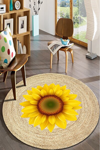 Modern home Papatya Desenli Yuvarlak Halı Kolay Temizlenebilen Dijital Baskı ...