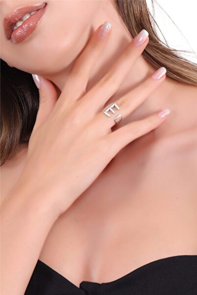 LABALABA Kadın Antik Gümüş Kaplama Ayarlanabilir E Harfi Yüzük