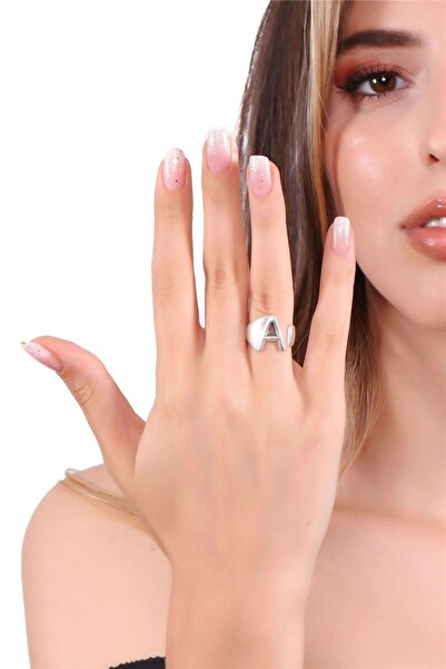 LABALABA Kadın Antik Gümüş Kaplama Ayarlanabilir A Harfi Yüzük