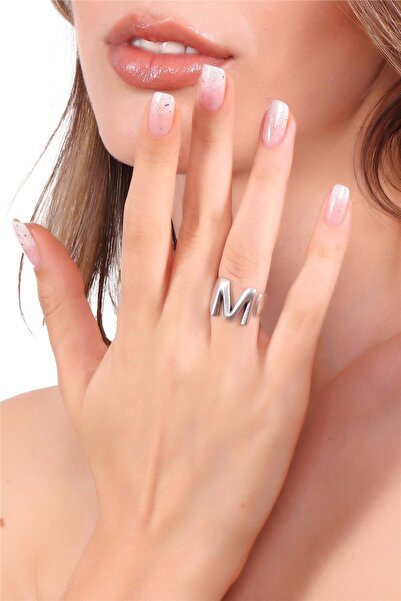 LABALABA Kadın Antik Gümüş Kaplama Ayarlanabilir M Harfi Yüzük