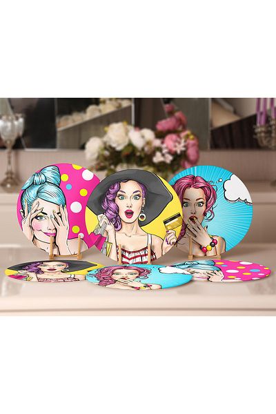Realhomes Σουπλά και σουβέρ με μοτίβο για κορίτσια Pop-art 6 τεμαχίων