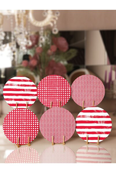 Realhomes 6'lı Kırmızı Geometrik Çizimli Supla & Servis Altlığı