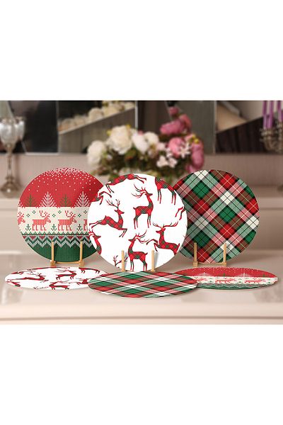 Realhomes 6-Piece Plaid Themed Christmas Themed Special Design Plate & Placemat