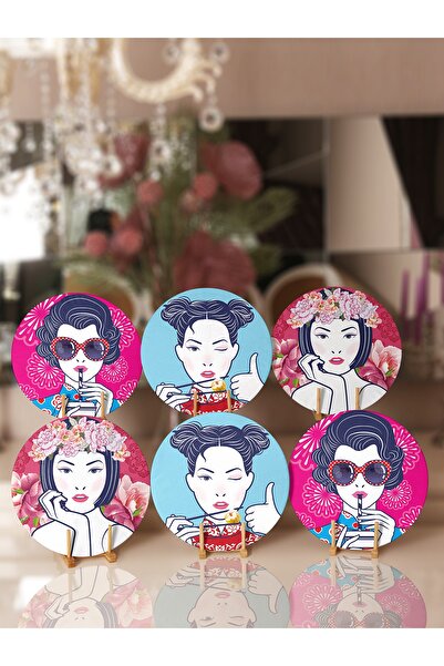 Realhomes 6'lı Mavi & Pembe Zeminli Japon Pop-art Tasarımlı Supla & Servis Al...