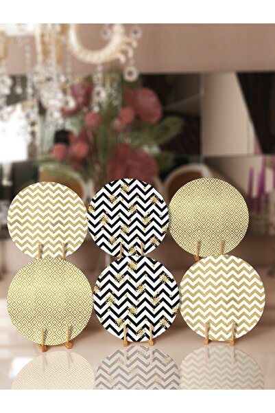 Realhomes 6'lı Altın Varaklı Geometrik Şekiller Özel Tasarım Supla & Servis A...