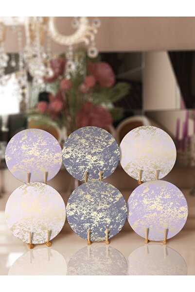 Realhomes طقم مكون من 6 قطع من الذهب الملون بتصميم رخامي مفصل ومفرش طاولة