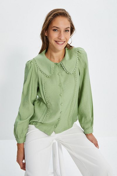 Trendyol Collection Mintgrünes Hemd mit Spitzendetail und Babykragen - Regular Fit, gewebt, TWOSS21GO0035