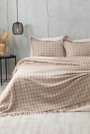 English Home Check Dokuma Cift Kisilik Yatak Ortusu Takimi 240x260 Cm Bej Fiyati Yorumlari Trendyol
