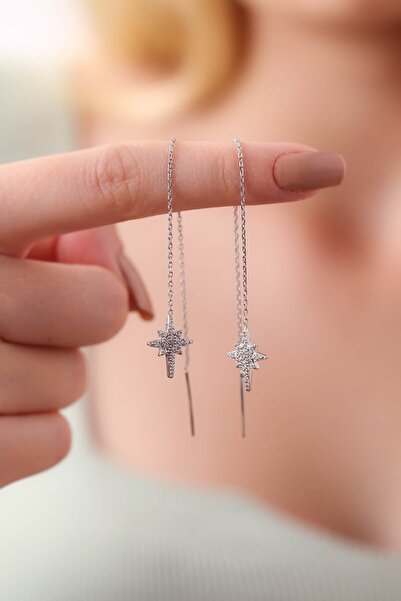 MySilvers Gümüş Kutup Yıldızı Zincir Küpe