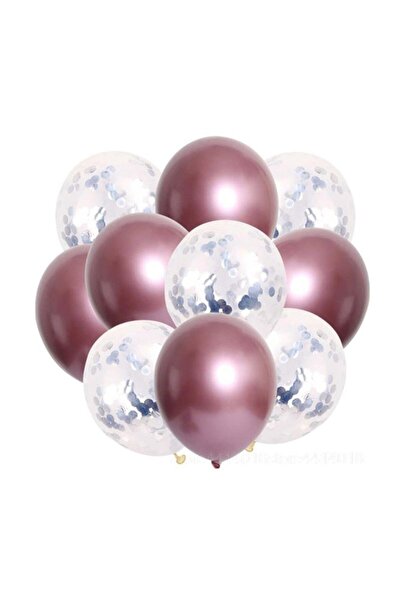 BİDOLUMUTLULUK 10 Lu Gümüş Konfetili Krom Pembe Balon Seti