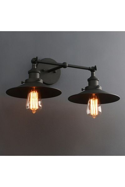 RİOLİGHT Retro Rustic Articulated 2xe27 Lampholder Movable Head Metal Wall Sconce Hat Diameter:22cm