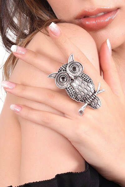 LABALABA Kadın Antik Gümüş Kaplama Ayarlanabilir Baykuş Yüzük