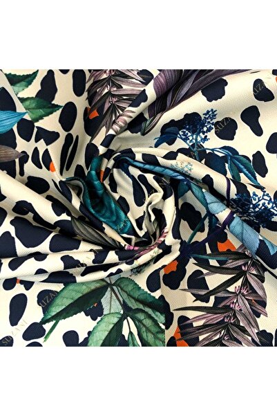 SUZANİ Leopar Zemin Botanik Desenli Dijital Baskılı Kumaş Kms-1060
