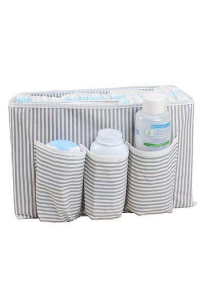 ESTİ Gray Striped Baby Care - Bedside Organizer