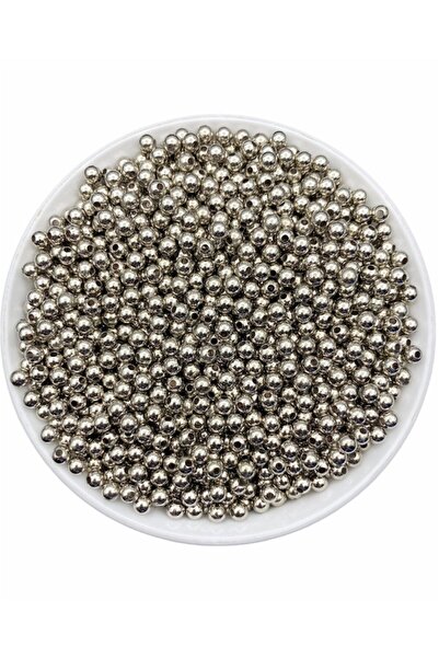 Hedef Bijuteri 5 مم فضي - لون النيكل CCB خرز بلاستيكي ذو مظهر معدني معدني، خر...