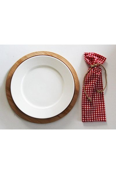 Çizgikare Red Gingham Fork & Knife Pouch (Price is for 4 Pieces)