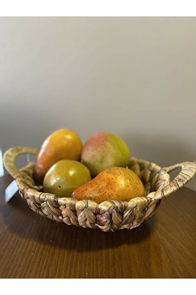 Paçi Hasır Örgülü Kulplu Oval Sepet-tepsi