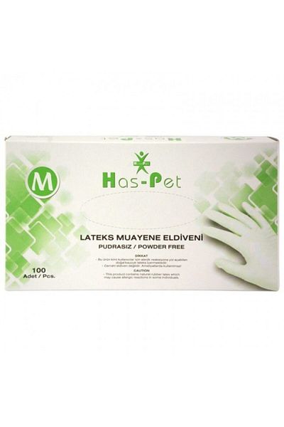 Has-Pet White Latex Powder-Free Examination Gloves Medium Box - 20 X 100 Pieces