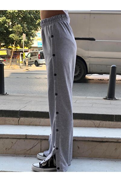 CNG MODA Kadın Gri Yandan Çıtçıtlı Eşofman Altı