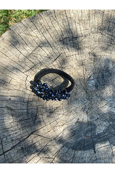 Pearly Handmade (G) μπλε Navy Blue Crystal Hair Elastic Scrunchy