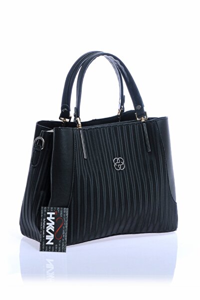 By Hakan Dm-1242 Geantă cu curea de mână și de umăr pentru femei în dungi, neagră