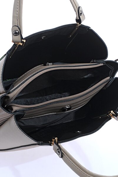 By Hakan Dm-1242 Geantă de mână și de umăr pentru femei cu dungi din nurcă