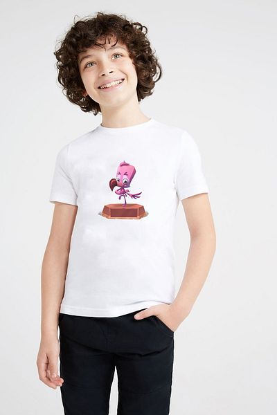 QIVI Tricou alb unisex cu imprimeu Milo Zooba Battle Royale pentru copii