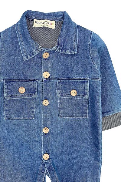 Necix's Button Detailed Baby Jeans Jumpsuit Blue