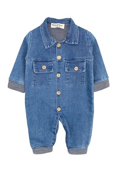 Necix's Button Detailed Baby Jeans Jumpsuit Blue