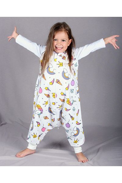 DİDABABY Unicorn Print Winter Sleeveless Jumpsuit - 100% Cotton, 21-24 Degree Room