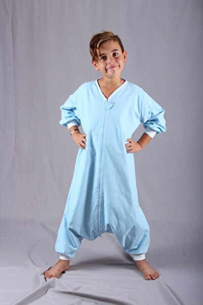DİDABABY Winter Long Sleeve (21-24 DEGREE ROOM TEMPERATURE) 100% Cotton Flannel Plain Blue Color Sleeping Bag