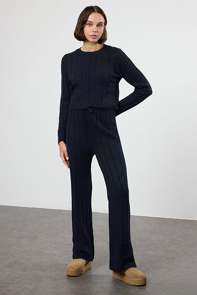 Trendyol Collection Sötétkék Crop pulóver-nadrág kötöttáru alsó-felső szett TWOAW25AU00038