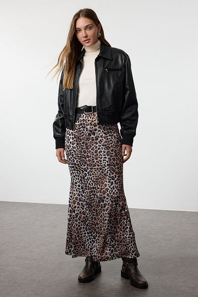 Trendyol Collection Fish Form Flexible Brown Skirt - Fitting on the Body, Twoss24Et00155