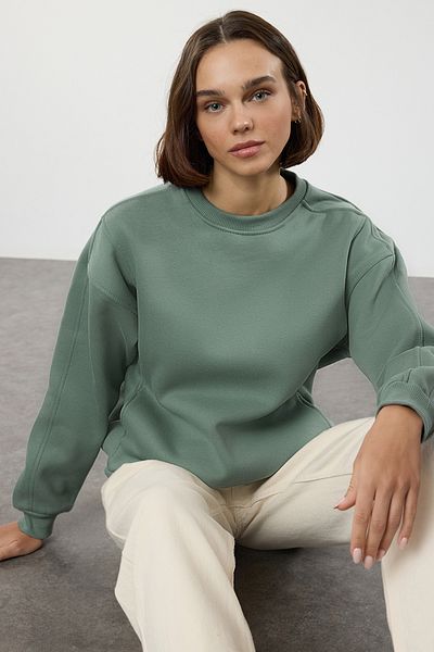 Trendyol Collection Mint barva – Kapsová, silný výstřih, Wide Fit mikina Twoaw25sw00041