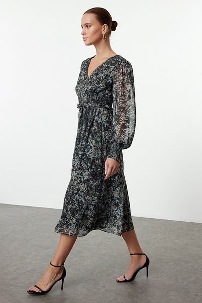 Trendyol Collection Rochie cu imprimeu abstract cu căptușeală din șifon cu detaliu Gipe - TWOAW25EL00140
