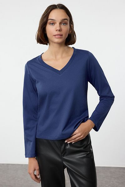 Trendyol Collection Pletené tričko Saks Colorful Basic s dlouhým rukávem a výstřihem do V – 100% bavlna Twoaw21Ts0099