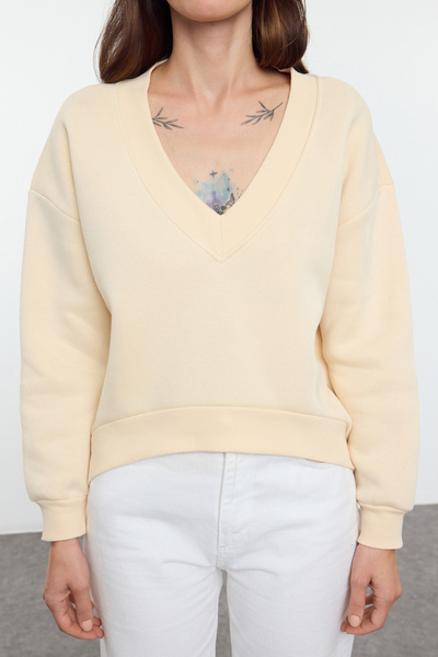 Trendyol Collection Hanorac tricotat cu decolteu în V din lână - croi obișnuit TWOAW25SW00214