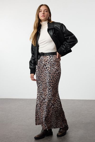 Trendyol Collection Fish Form Flexible Brown Skirt - Fitting on the Body, Twoss24Et00155