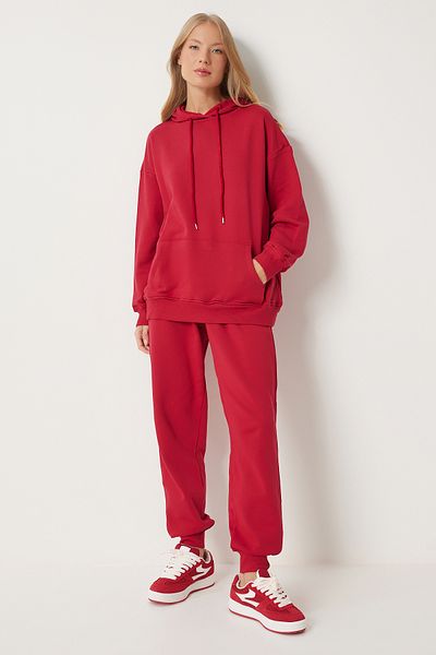 Happiness İstanbul Red Hooded Sweatshirt and Jogger Tracksuit Set - Pys0027