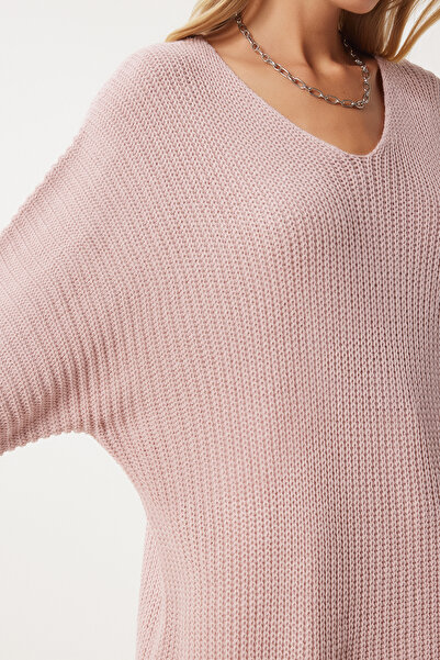 Happiness İstanbul سترة نسائية محبوكة كبيرة الحجم برقبة على شكل حرف V من Thessaloniki ZA00059