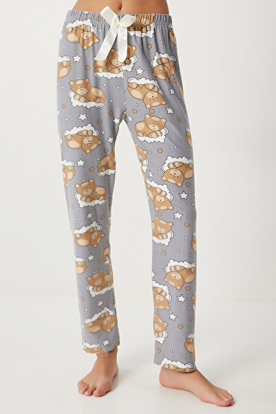 Happiness İstanbul Kadın Gri Desenli Yumuşak Dokulu Örme Pijama Altı EC00047