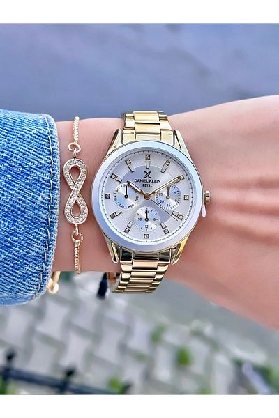 Daniel Klein Women's Gold Colored Wristwatch with Stylish Design and Durable Steel Cord